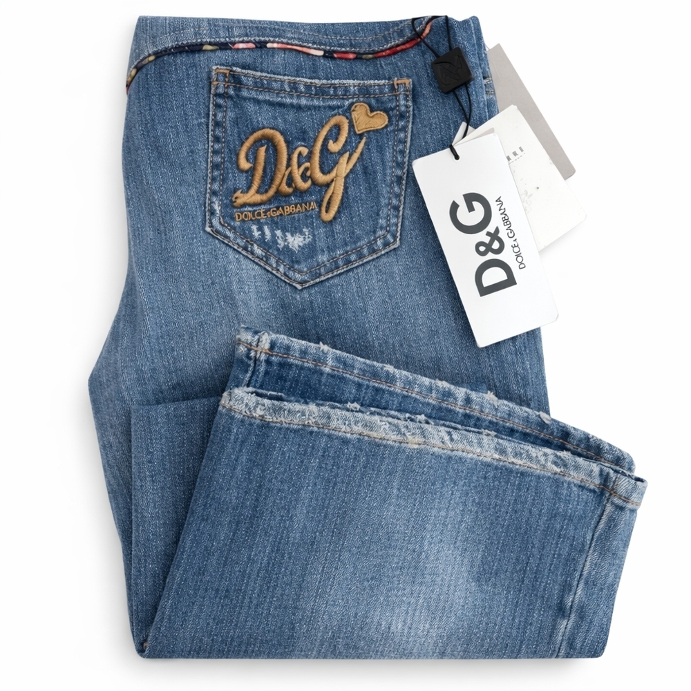 D&G Dolce & Gabbana Jeans Women’s IT 44 W30 Bootcut Distressed Blue Denim NWT